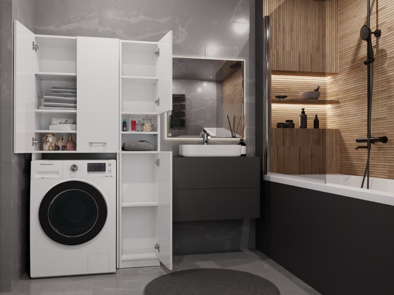 Zestaw mebli łazienkowych Marpol DD z regałem i szafką 96 cm biały