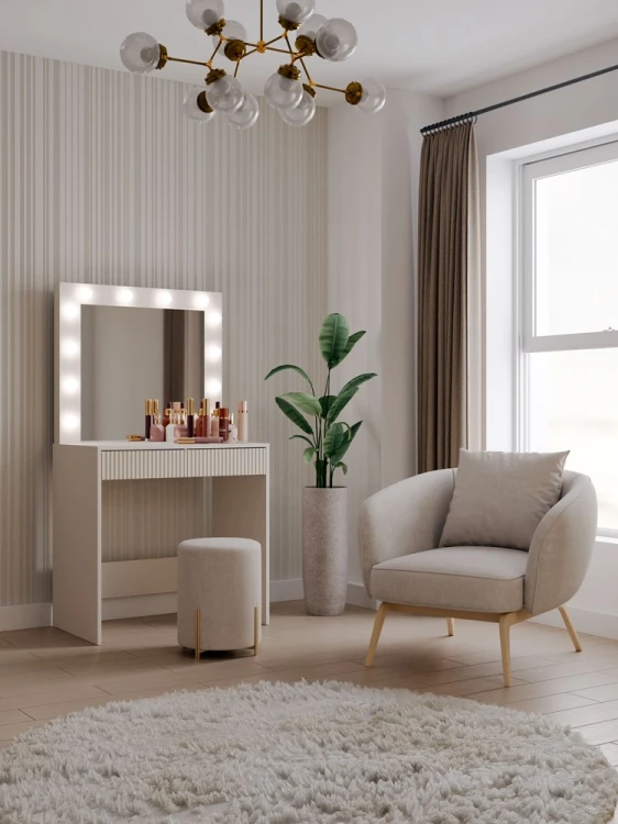 Toaletka Marina Slim z lustrem LED i szufladami do sypialni 81 cm kaszmir