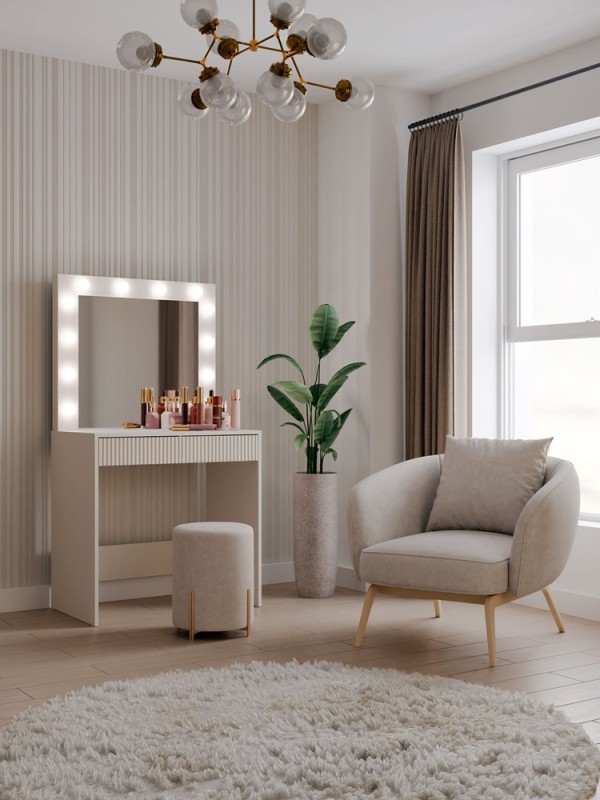 Toaletka Marina Slim z lustrem LED i szufladami do sypialni 81 cm kaszmir