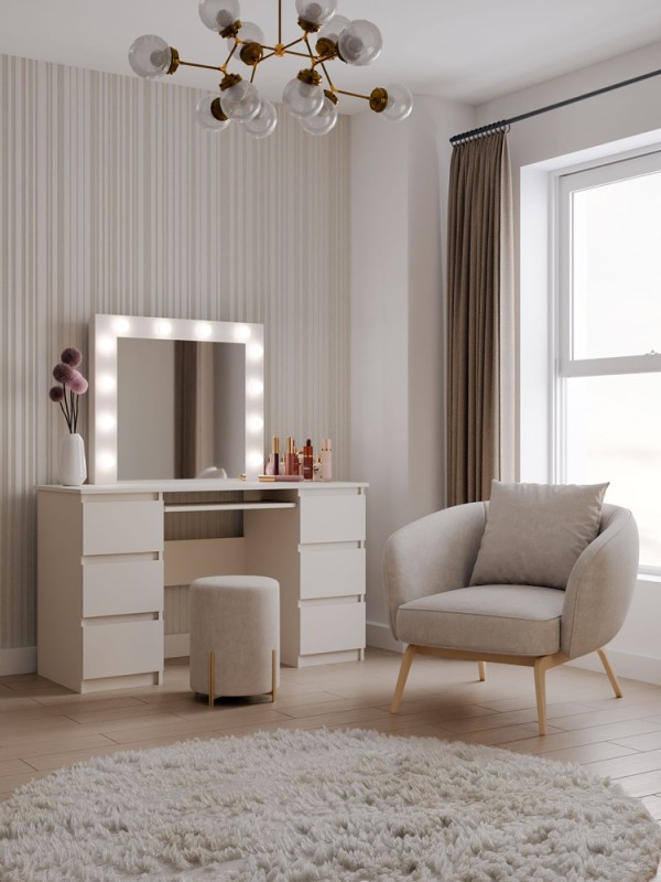 Toaletka Marina z lustrem LED i szufladami do sypialni 130 cm kaszmir