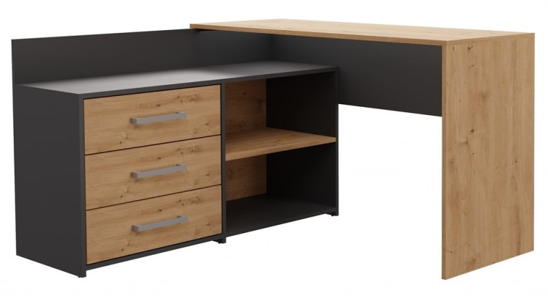 Biurko narożne Dany nowoczesne z szufladami 120 cm antracyt/dąb artisan