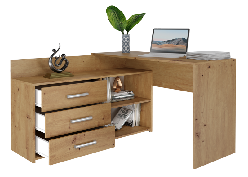 Biurko narożne Dany nowoczesne z szufladami 120 cm dąb artisan