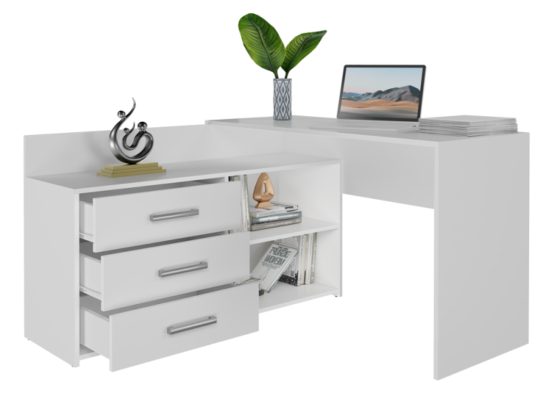 Biurko narożne Dany nowoczesne z szufladami 120 cm biały