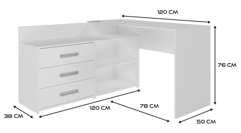 Biurko narożne Dany nowoczesne z szufladami 120 cm biały