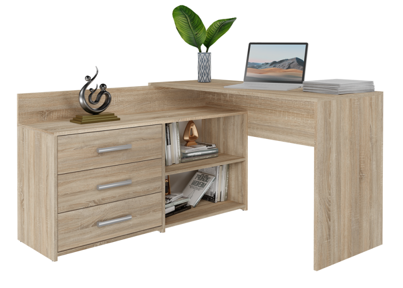 Biurko narożne Dany nowoczesne z szufladami 120 cm dąb sonoma