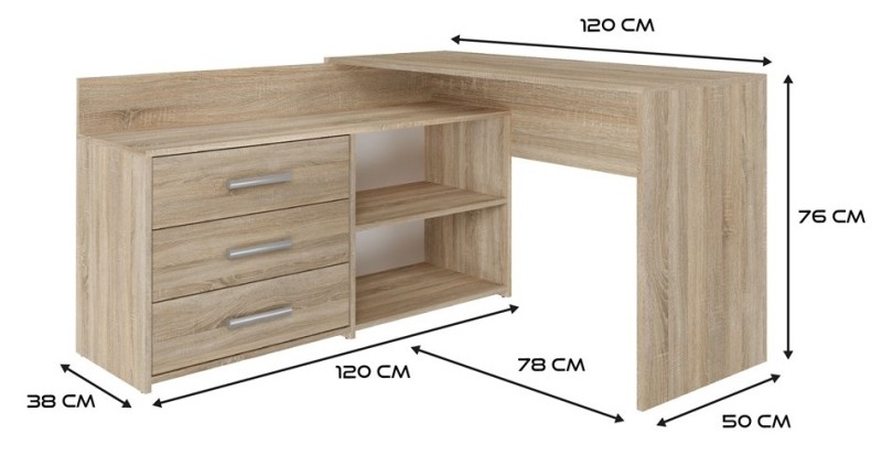 Biurko narożne Dany nowoczesne z szufladami 120 cm dąb sonoma