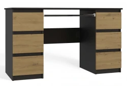 Biurko komputerowe Kuba nowoczesne z 6 szufladami 130 cm antracyt/dąb artisan