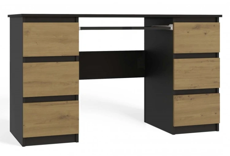 Biurko komputerowe Kuba nowoczesne z 6 szufladami 130 cm antracyt/dąb artisan