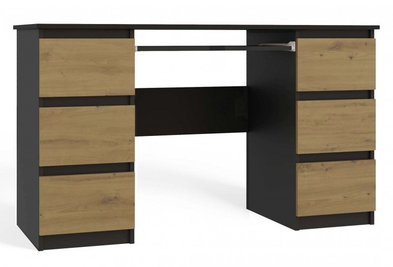 Biurko komputerowe Kuba nowoczesne z 6 szufladami 130 cm antracyt/dąb artisan