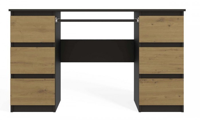 Biurko komputerowe Kuba nowoczesne z 6 szufladami 130 cm antracyt/dąb artisan