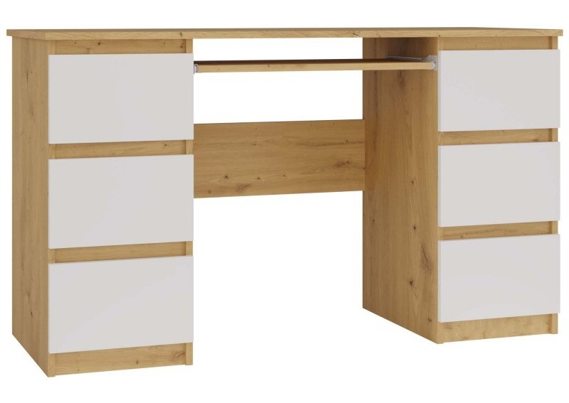 Biurko komputerowe Kuba nowoczesne z 6 szufladami 130 cm dąb artisan/biały