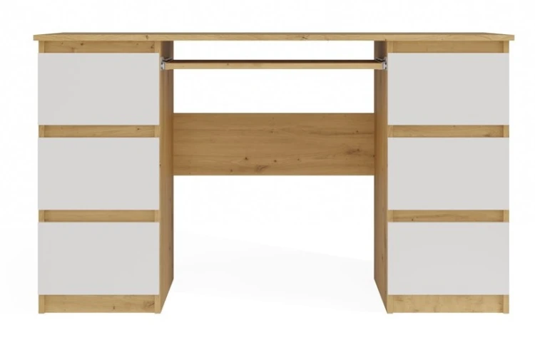 Biurko komputerowe Kuba nowoczesne z 6 szufladami 130 cm dąb artisan/biały