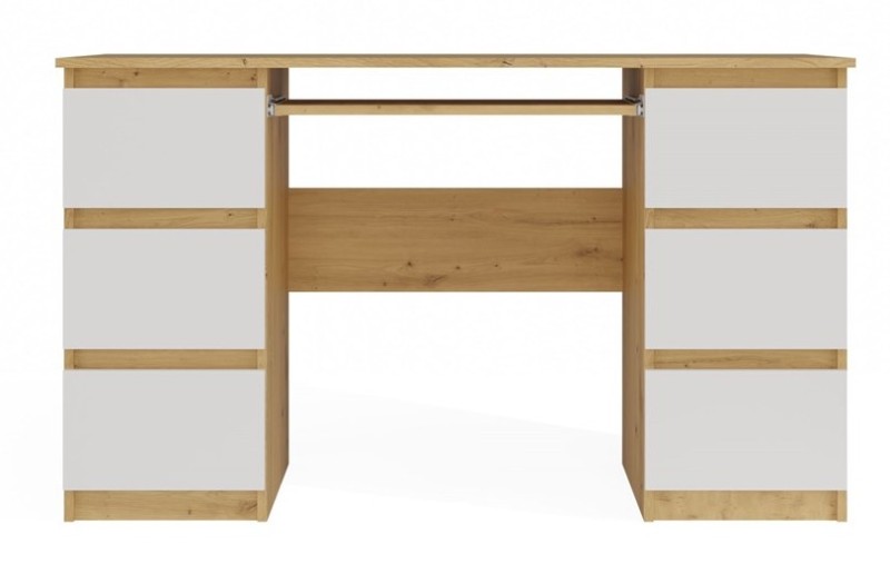 Biurko komputerowe Kuba nowoczesne z 6 szufladami 130 cm dąb artisan/biały