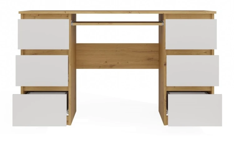Biurko komputerowe Kuba nowoczesne z 6 szufladami 130 cm dąb artisan/biały