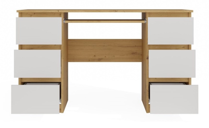 Biurko komputerowe Kuba nowoczesne z 6 szufladami 130 cm dąb artisan/biały