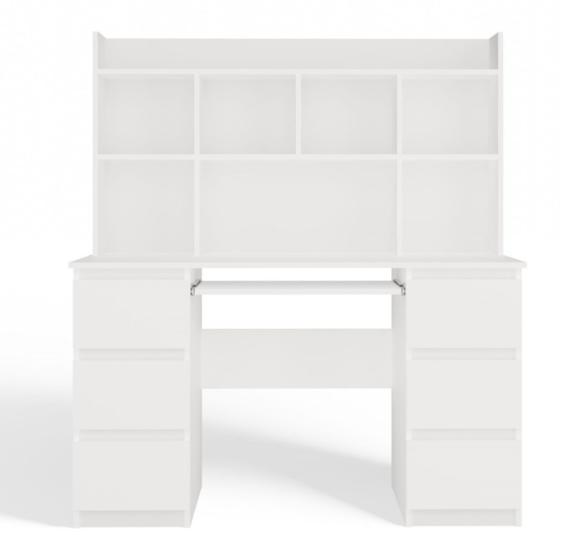 Biurko komputerowe Kuba z nadstawką nowoczesne z 6 szufladami 130 cm biały