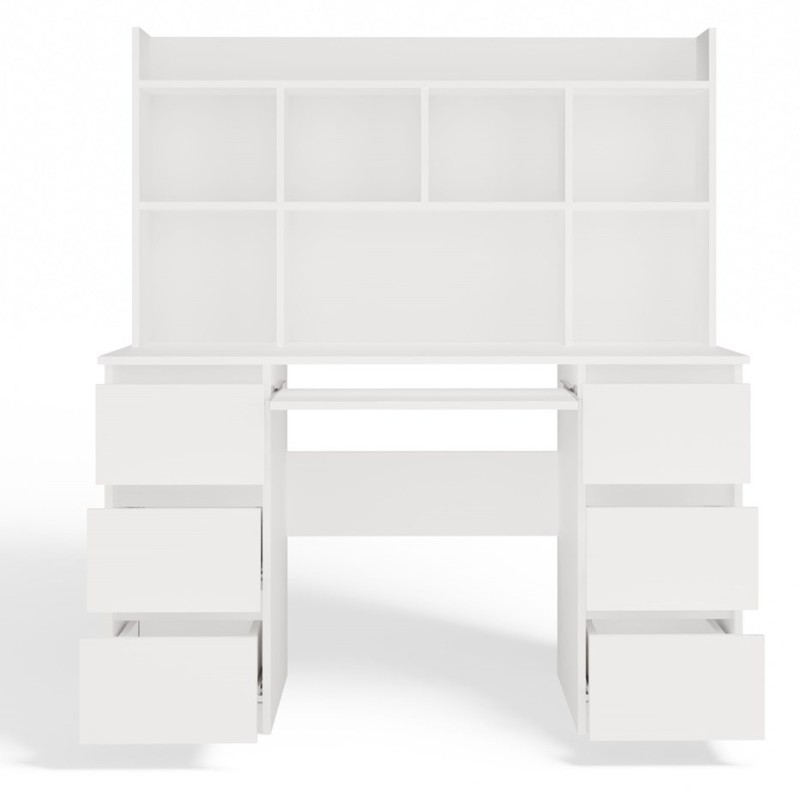 Biurko komputerowe Kuba z nadstawką nowoczesne z 6 szufladami 130 cm biały