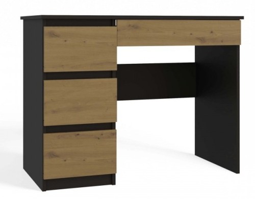 Biurko młodzieżowe Mijas Lewe kompaktowe z szufladami 98 cm antracyt/dąb artisan