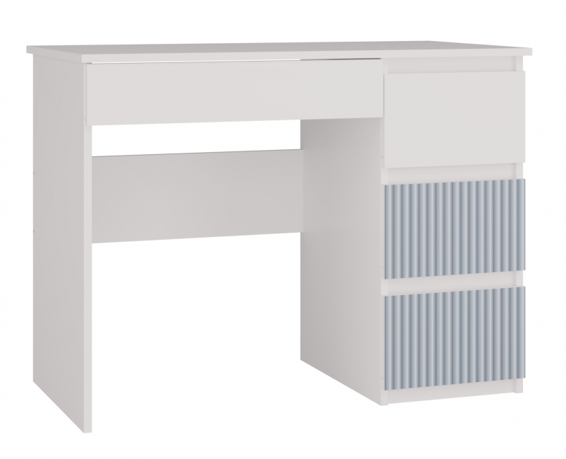 Biurko młodzieżowe Mijas Arteso Prawe kompaktowe z szufladami 98 cm biały/niebieski
