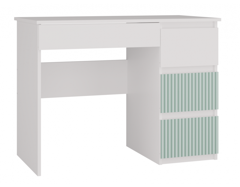 Biurko młodzieżowe Mijas Arteso Prawe kompaktowe z szufladami 98 cm biały/miętowy