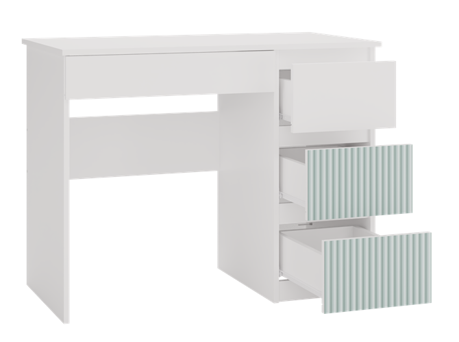 Biurko młodzieżowe Mijas Arteso Prawe kompaktowe z szufladami 98 cm biały/miętowy