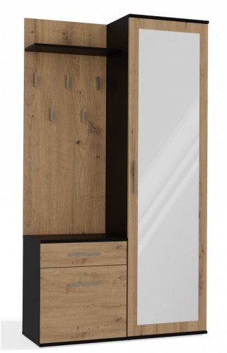 Garderoba Duo z lustrem i szufladą do przedpokoju 100 cm antracyt/dąb artisan