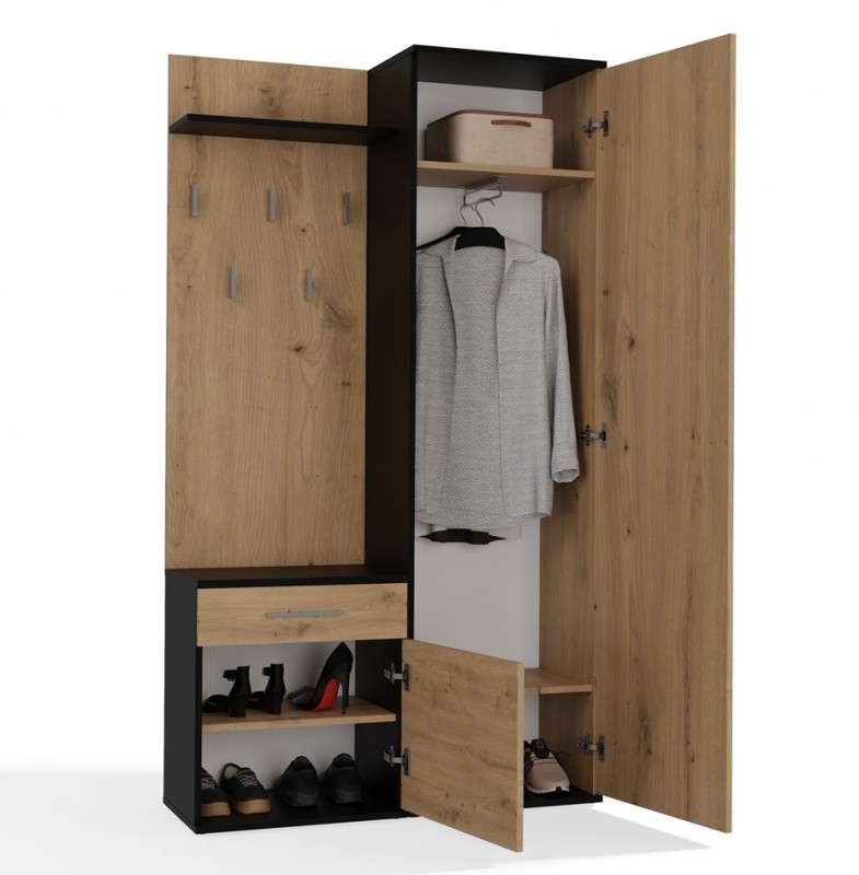Garderoba Duo z lustrem i szufladą do przedpokoju 100 cm antracyt/dąb artisan