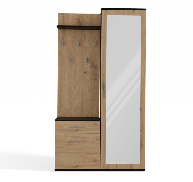 Garderoba Duo z lustrem i szufladą do przedpokoju 100 cm antracyt/dąb artisan