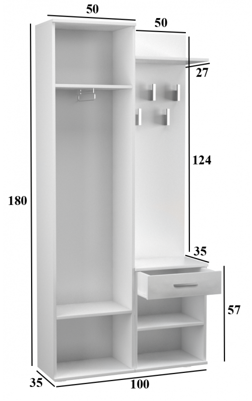 Garderoba Duo z lustrem i szufladą do przedpokoju 100 cm kaszmir