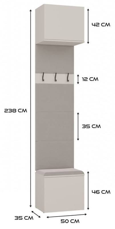 Garderoba Haga IV 3 szafy i wieszak do przedpokoju 200 cm kaszmir