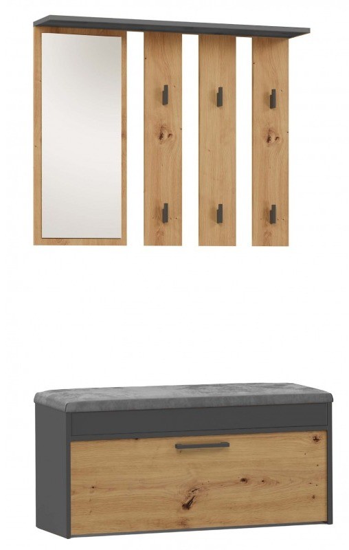 Garderoba Parma zestaw mebli do przedpokoju 100 cm antracyt/dąb artisan