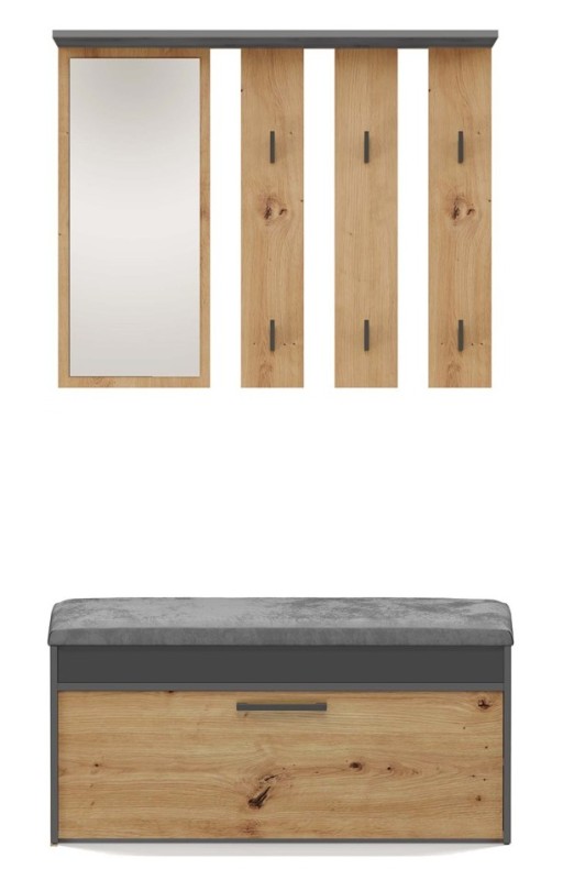 Garderoba Parma zestaw mebli do przedpokoju 100 cm antracyt/dąb artisan
