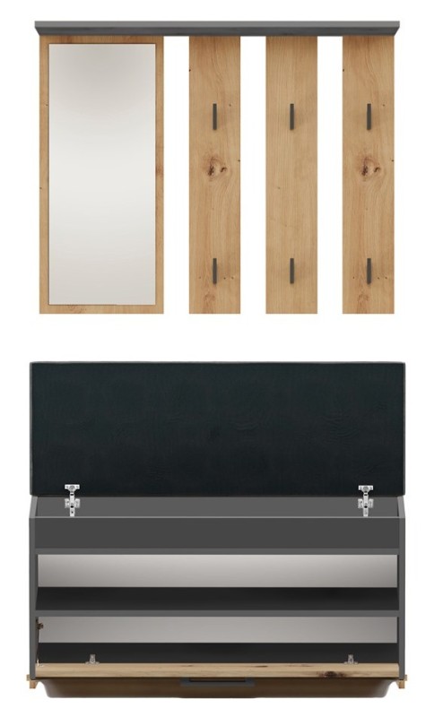 Garderoba Parma zestaw mebli do przedpokoju 100 cm antracyt/dąb artisan