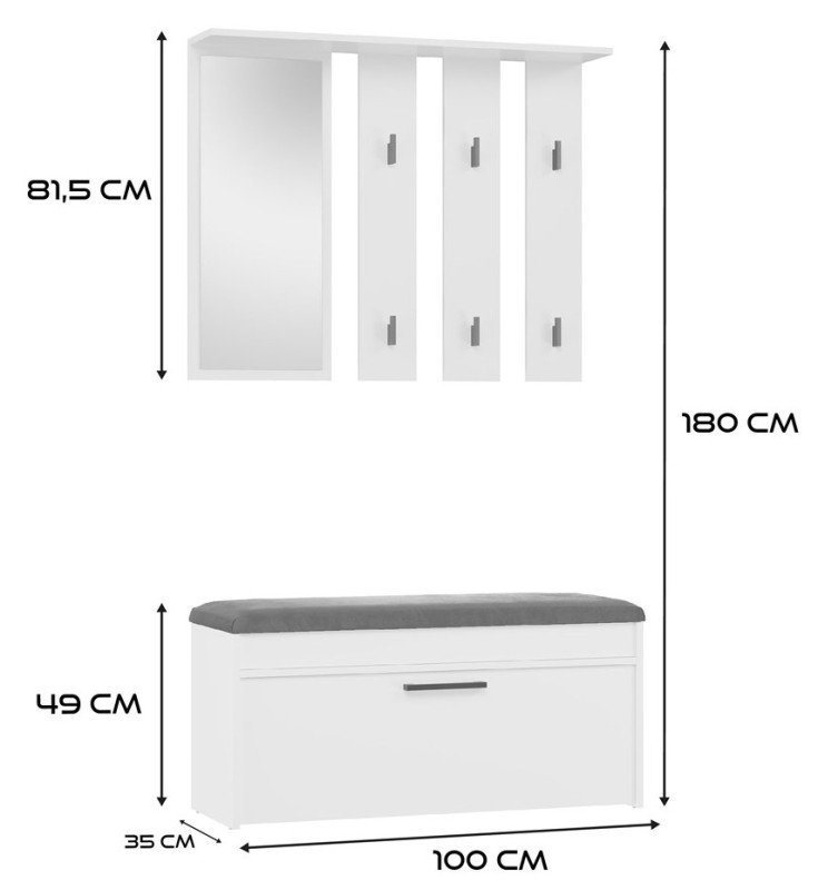 Garderoba Parma zestaw mebli do przedpokoju 100 cm biały