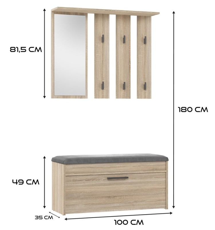 Garderoba Parma zestaw mebli do przedpokoju 100 cm dąb sonoma