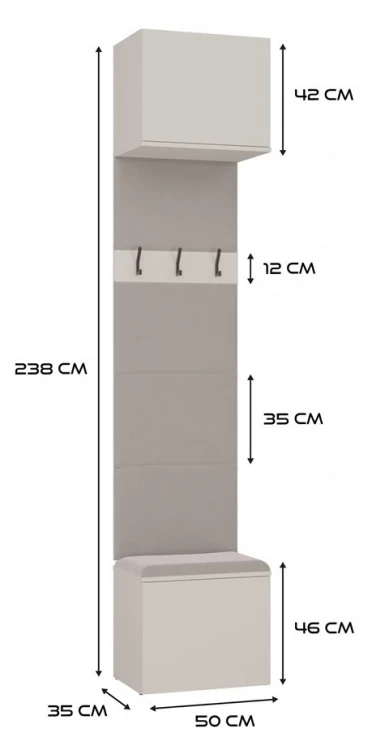Garderoba Haga II podwójny wieszak z szafką i siedziskiem 100 cm kaszmir
