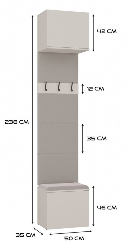Garderoba Haga II podwójny wieszak z szafką i siedziskiem 100 cm kaszmir