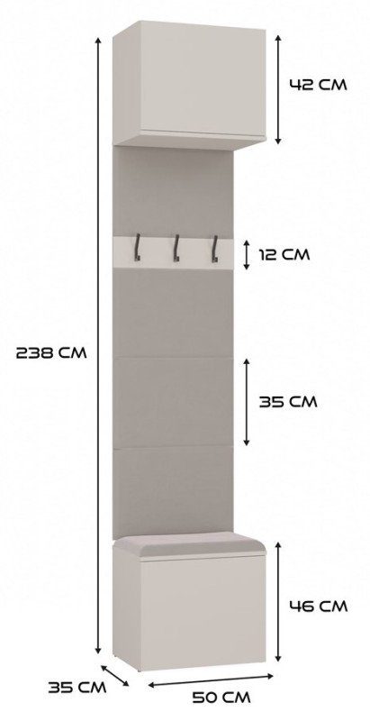 Garderoba Haga II szafa z wieszakiem i siedziskiem do przedpokoju 100 cm kaszmir