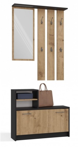 Garderoba Vera do przedpokoju wieszak lustro i szafka 85 cm antracyt/dąb artisan