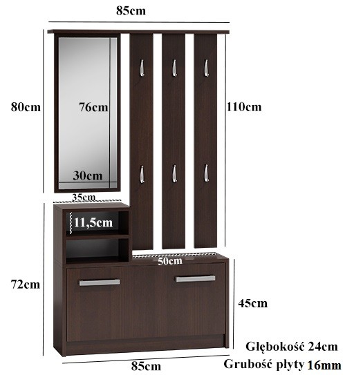 Garderoba Vera do przedpokoju wieszak lustro i szafka 85 cm kaszmir