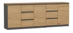 Komoda Costa 6 szuflad 3 drzwi do salonu 200 cm antracyt/dąb artisan