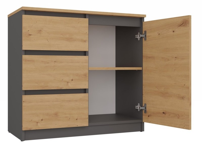 Komoda Costa 6 szuflad 3 drzwi do salonu 200 cm antracyt/dąb artisan