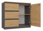 Komoda Costa 6 szuflad 3 drzwi do salonu 200 cm antracyt/dąb artisan