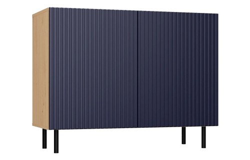 Komoda Kama Slim dwudrzwiowa ryflowany front lamele 100 cm dąb artisan/granatowy