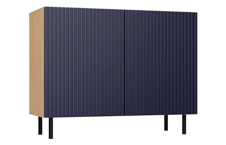 Komoda Kama Slim dwudrzwiowa ryflowany front lamele 100 cm dąb artisan/granatowy