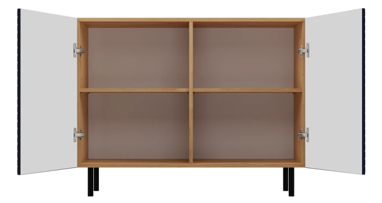 Komoda Kama Slim dwudrzwiowa ryflowany front lamele 100 cm dąb artisan/granatowy