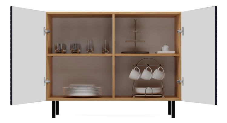 Komoda Kama Slim dwudrzwiowa ryflowany front lamele 100 cm dąb artisan/granatowy