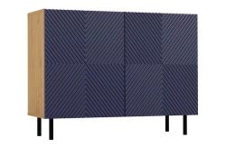 Komoda Kama 2K dwudrzwiowa ryflowany front kwadrat 100 cm dąb artisan/granatowy