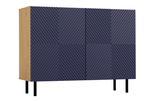 Komoda Kama 2K dwudrzwiowa ryflowany front kwadrat 100 cm dąb artisan/granatowy