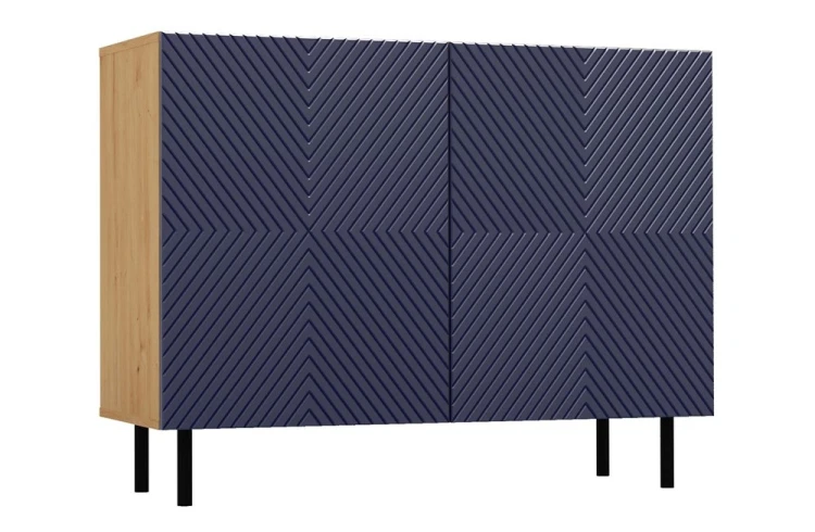 Komoda Kama 2K dwudrzwiowa ryflowany front kwadrat 100 cm dąb artisan/granatowy